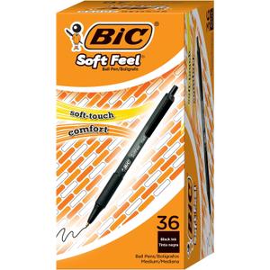 BIC Soft Feel Black Retractable Ballpoint Pens, Medium Point (1.0mm), 36-Count Pack, Black Pens With Soft-Touch Comfort Grip