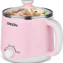 Dezin Hot Pot Electric, Rapid Noodles Cooker, Stainless Steel Electric Pot 1.6 Liter, Perfect for Ramen, Egg, Pasta, Dumpling, Soup, Porridge, Oatmeal with Temperature Control and Keep Warm Function (1.7 Quarts, Pink)