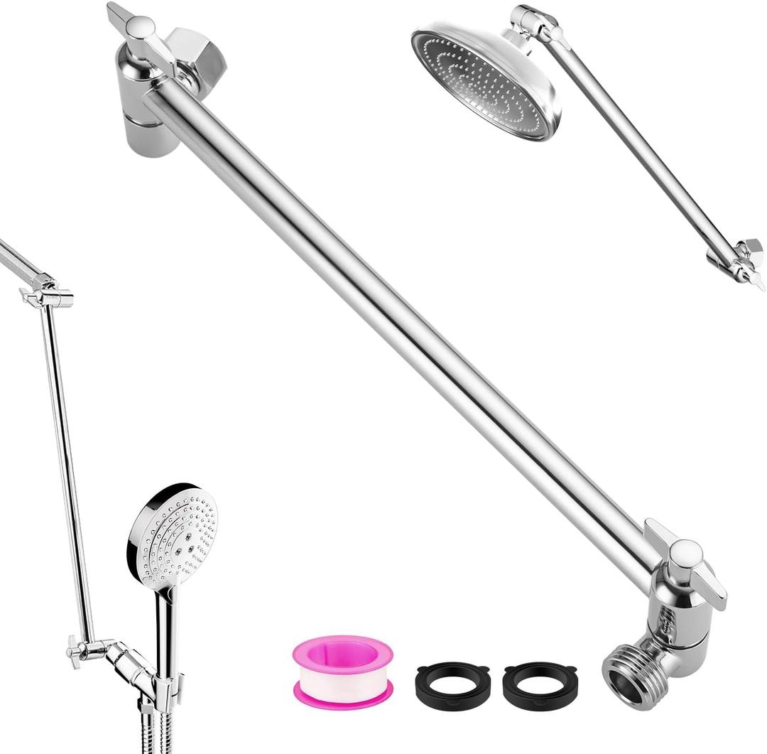 Rain Shower Head Extension Arm Stainless Steel Adjustable Shower Extension Arm 12 In Shower Extender for Rain Head and Handheld Shower Head G1/2 Universal Connector Compatible