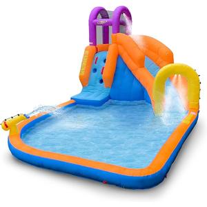 Mega Tornado Twist Inflatable Water Slide for Kids - Water Park with Slides, Climbing Wall, Water Cannon and Splash Pool - Ages 5 and Up - with Blower
