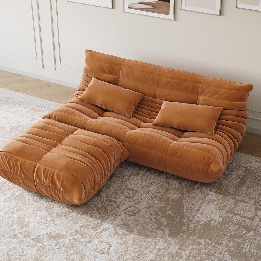 IDEALHOUSE 69 Inch Teddy Sofa, Loveseat Bean Bag Couch with Deep Seat, Upholstered Couches for Living Room, Bedroom, Apartment Brown