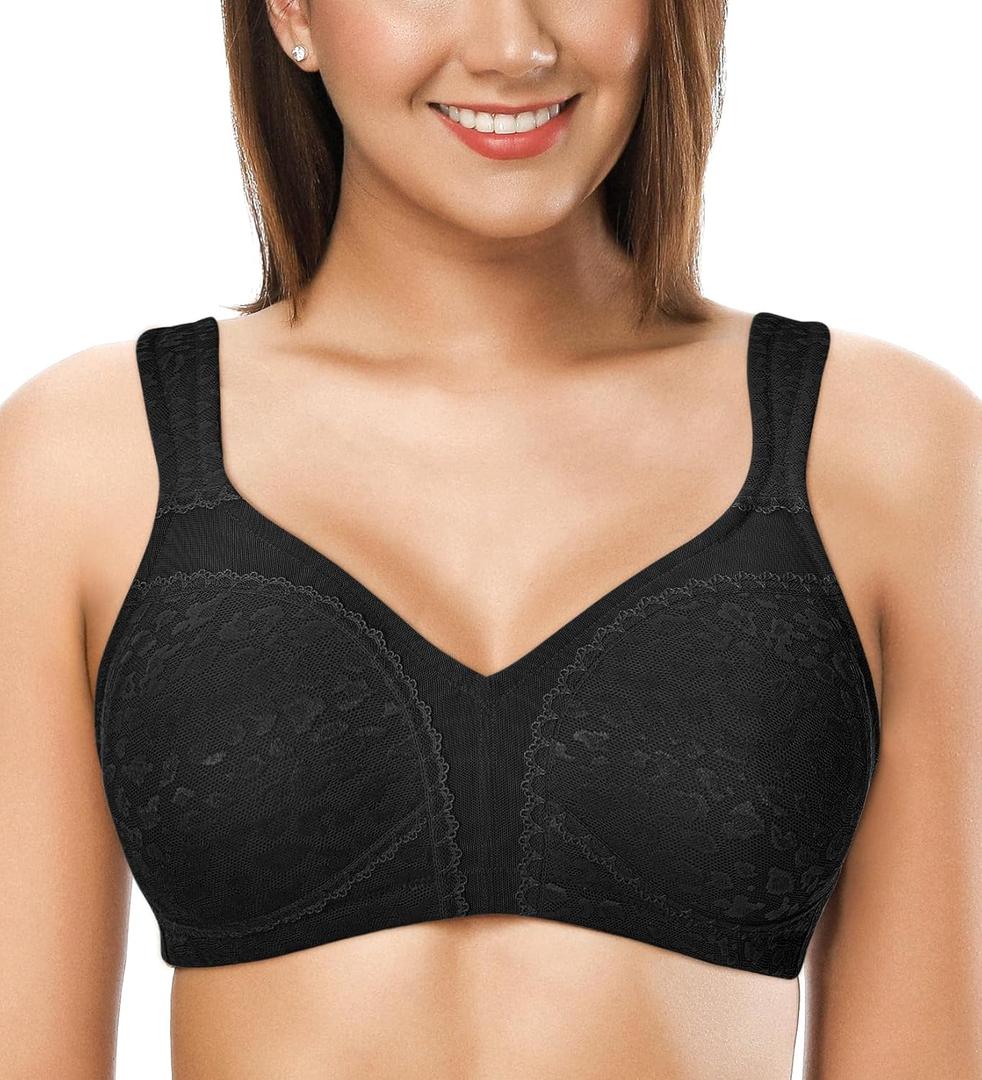 ZeroBound Women's Minimizer Bras Comfort Cushion Strap Wirefree Full Coverage Large Bust Non-Padded Bra (36H, Black-leopard)