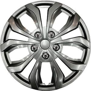 Universal Hubcaps for Steel Wheels, Snap-On Wheel Covers with Adjustable Steel Retaining Ring, Durable ABS, Patent Design (Gunmetal Gray, 16-inch) 4 PCS