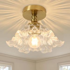 Semi Flush Mount Ceiling Light Fixture, 11in Clear Glass Vintage Light Fixtures Ceiling for Hallway Kitchen Foyer Entryway Bedroom, E26 Base