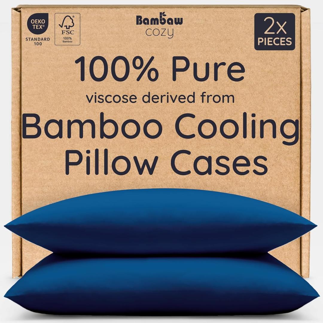 Bambaw 100% Viscose Derived from Bamboo Pillowcase King Size  Set of 2 Cooling Pillow Cases King with Envelope Closure, Navy Blue Pillow Case, Breathable & Super Soft Pillow Cases (Navy Blue)