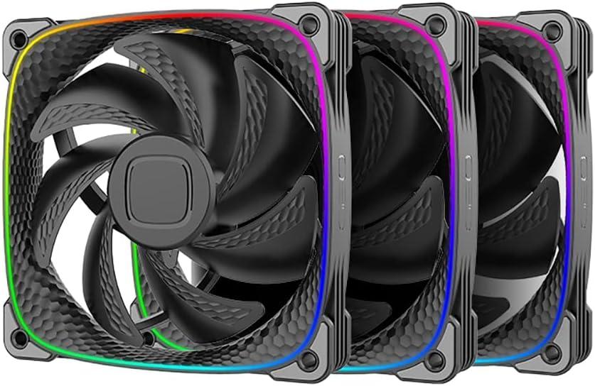 Geometric Future Squama 2503 RGB PWM Fan - 120mm - 3 Pack – Performance & Silent Balance - Dual Lighting Loop - Motherboard SYNC with 5V 3pin - 4pin PWM - with Controller - Black (GEO-S2503B-3)