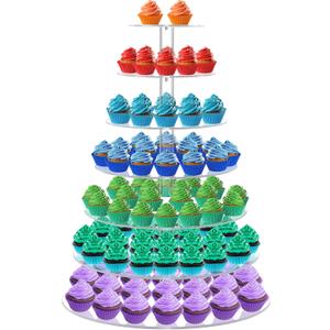 Large 7 Tier Cupcake Stand for 100 Cupcakes, Clear Round Cupcake Stands, Acrylic Wedding Cupcake Tower Stand, Cupcake Display Stand for Dessert Table, Cupcake Tier Stands for Birthday Party