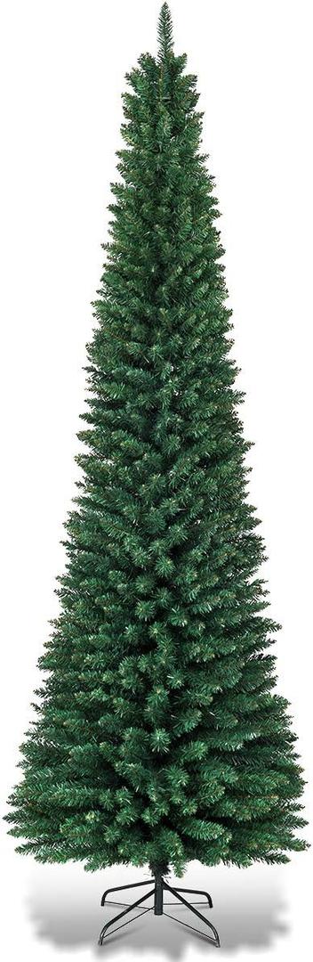 Goplus 7FT Pencil Christmas Tree, Artificial Slim Christmas Tree, 700 Branch Tips, Premium PVC Needles, with Sturdy Metal Stand, Unlit Christmas Tree for Home, Office, Shops, and Hotels (Green)