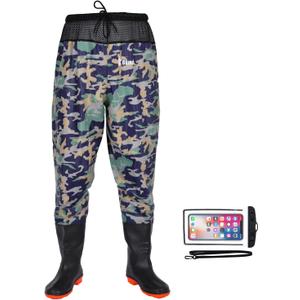 Waterproof Fishing Waist Waders Pants with Boots for Men and Women for Fishing Hunting outdoors, Size: 8, Color: Camo