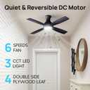 Consciot 52 Inch Ceiling Fan With Lights, Modern Black Ceiling Fan, Remote Control, Quiet Reversible DC Motor, Flush Mount, Dimmable 3CCT LED Light, Double Finish Blade, For Indoor Bedroom Living Room