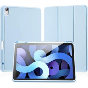 LovRug for iPad Air 11 Inch Case (M2) 2024, iPad Air 5th Generation Case 2022/iPad Air Cases 4th Generation 2020 10.9 Inch with Pencil Holder, Soft TPU Back Smart Protective Cover (Light Blue)