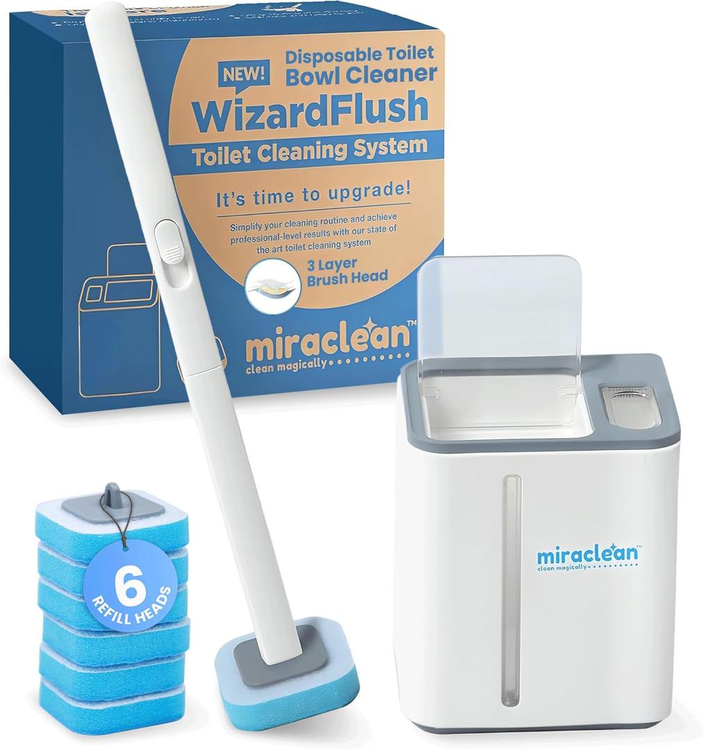 WizardFlush Toilet Brush - Disposable Toilet Bowl-Cleaner for Bathroom - Scrub Brush for Toilet - Space Saving for Storage - Deep Cleaning Wand - Easy to Assemble