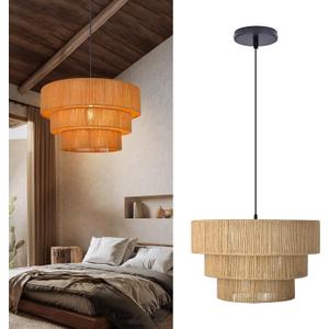 Arturesthome Woven Pendant Light,Rattan Chandelier Vintage Farmhouse Chandelier for Kitchen Dining Table Room Hallway 15.7* 10.6