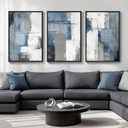 Large Framed Blue and Grey Abstract Wall Art for Living Room, 3 Piece Modern Canvas Prints Paintings Artwork for Walls, Minimalist Abstract Pictures Wall Decor for Hallway Office Bedroom 24x36 In