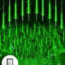 Blingstar Meteor Shower Lights Outdoor Christmas Lights, 16 Inch 10 Tubes 360 LEDs Falling Rain String Light with Timer, Waterproof Plug in Icicle Light for Tree Porch Roof Yard Xmas Decoration, Green