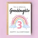 PTDShops Happy 3Rd Birthday To A Special Granddaughter Card - Rainbow Cute Card - Granddaughter's Third Birthday - Age 3 - Three Year Old - Getting Card - Gifts For Granddaughter From Grandparents