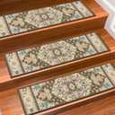Stair Treads for Wooden Steps Indoor, 15 Pack 8" X 30" Non Slip Carpet Stair Treads with Reusable Adhesive for Kids Elders and Dogs, TPR Backing Stair Rugs Oriental Staircase Step Treads,Bohemia (Dark Brown)