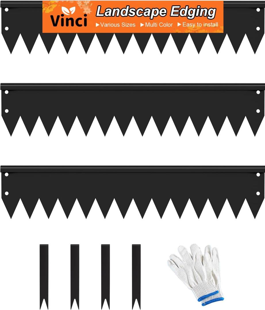 Vinci Landscape Edging Border, 40" L x 4" H 3Pack 10FT Total Black Galvanized Steel Garden Edging with Spikes, Sturdy Elegant Metal Lawn Broder for Flower Beds, Pathways, Paver Edges and Yard (4" H-10 Ft, 3 Pack)