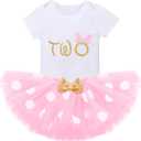 IMEKIS Baby Girl Mouse Birthday Outfit 1st 2nd Birthday Cake Smash Romper Tutu Skirt Polka Dots Clothes Set (2T, Pink - Two)