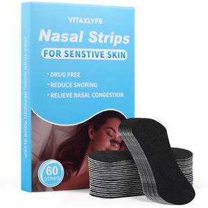 3Pack Nose Strips for Snoring (60 Strips) - Extra Strength Nose Strips for Sleeping, Athletic Nasal Strips for Breathing, Oil & Sweat Proof Adhesive, Universal Fit, Black