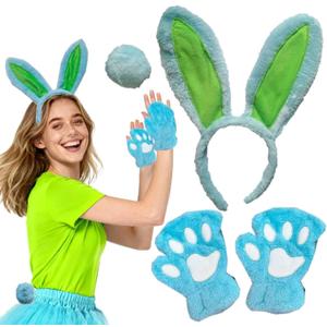 Kirei Sui Blue Bunny Ears Headband & Tail Costume for Halloween Party Accessories Adults Women