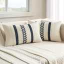 MIULEE Set of 2 Navy Blue Boho Decorative Pillow Covers 12x20 Inch Farmhouse Rustic Couch Throw Pillows Modern Spring Cotton Cushion Covers Retro Cute Macrame Woven Home Decor for Bed Sofa Chair