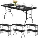 Fitted Tablecloths for 8-Foot Rectangle Tables - 6 Pack Outdoor Picnic Table Covers with Elastic, Washable Folding Table Protector for Party Banquet Graduation, 30x96 Inch, Black