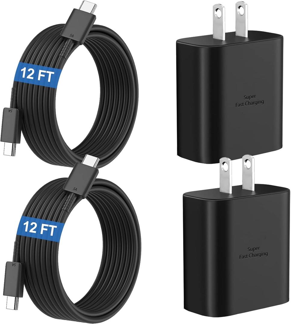 45W Super Fast Charger USB C Android Phone Type C Charger Fast Charging Block with 12FT Cord for Samsung Galaxy S26/S26 Ultra/S26+/S25 Ultra/S25/S24 Ultra/S24/S23 Ultra/S22/S21/S20/Note 10, Black
