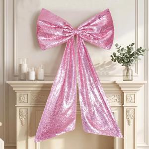 PartyDelight Large Sequin Bow Decor Fuchsia Pink 24x36 Inch