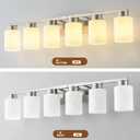 6-Light Bathroom Light Fixtures, Modern Vanity Lights, Brushed Nickel Metal Wall Lamp with White Marble Glass for Bathroom, Mirror, Living Room, Bedroom, Cabinet, Porch, Hallway, E26 Base