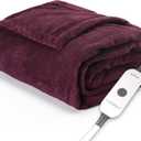 Sunbeam Electric Throw Royal Luxe Microplush Heated Blanket, 4 Heat Settings, 4-Hour Auto Shut-Off, Fast Heating, Warm and Cozy, Cabernet Red Color, 50" x 60"