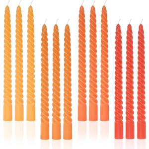 Candle Stick Spiral Tall Taper Candles,Unscented Candle for Holiday,Wedding and Home Decoration,10inch,12 Pack(Gradient Orange)