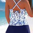 ROSEWE Two Piece Tankini Swimsuits for Women, Tummy Control Bathing Suit with Skirt, V-Neck Swimdress (Blue, L)