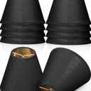 Macarrie 10 Pack Small Lamp Shade Barrel Fabric Lampshade Cover Clip on Table Floor Lamp Wall 3" x 6" x 5" Rustic Beige Linen Eyes Protected Appearance(Black and Gold)