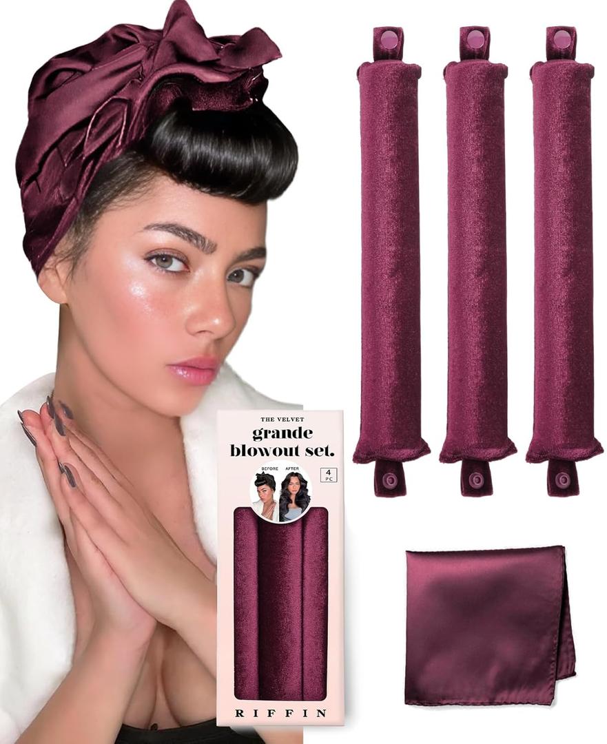 Grande Heatless Curls Overnight Rods No Heat Hair Curlers to Sleep in, Jumbo Foam Large Hair Rollers for Long Hair Blowout Look, Heatless Flexible Curling Rod Set with Satin Wrap for Sleeping