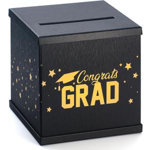 Black & Gold Graduation Card Box, Large 10x10 Black Congrats Grad Gift Card Box Holder, Grad Party Favors, Envelope Money Basket, College Graduation Decorations 2026, Party Decor, Table Centerpiece