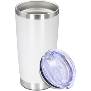 20 oz Tumbler with lid Double Wall Vacuum Insulated Tumblers Stainless Steel Coffee Mug Travel Coffee Tumbler Powder Coated Tumbler Cup Keep Hot&Cold - (White 1 Pack)