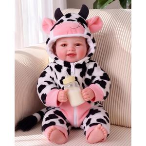 BABESIDE 17 Inch Baby Doll Girl, Soft Body Realistic Newborn Doll with Brown Eyes & Cow Outfit, Smiling Lifelike Baby Doll with Accessories, Birthday for Kids Age 3+ Girls Pretend Play