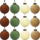 12 Pcs Velvet Christmas Balls Bulk Shatterproof Plastic Christmas Tree Decorations for Decorative Hanging Baubles (12, BrownGreenBeigeKhaki, 3.94Inch)