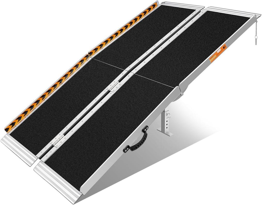 FACHNUO 5 Feet Portable Wheelchair Ramp, Non-Skid Aluminum Handicap Ramps with Handle, Folding Threshold Wheel Chair Ramp for Home Steps, Stairs, Entry, Threshold, Doorways, Scooter, 800LBS Capacity