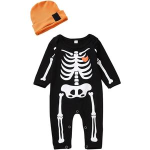 Guodeunh Newborn Baby Boy Girl Halloween Costume Romper Skeleton Jumpsuit Outfit Skull Clothes with Hat (Skull- B, 3-6 Months)