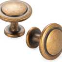 KOOFIZO Stepped Round Cabinet Knob - Antique Brass Pull Handle (Dia.31mm / 1.2 Inch), 10-Pack for Kitchen Cupboard Door, Bedroom Dresser Drawer, Bathroom Wardrobe Hardware