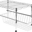 Honey-Can-Do Cabinet Organizer with Adjustable Shelf and Pull-Out Basket SHF-09254 Chrome Large