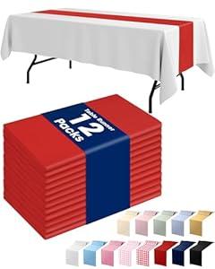 Pureegg Red Plastic Table Runners - 12 Pack, 14'' x 108'', Water Resistant & Disposable Centerpiece Decorations for Table Cloth, Wedding, Birthday, Holiday, Baby Shower, Party, Home Decor