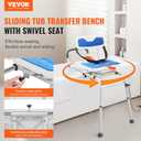 VEVOR Sliding Tub Transfer Bench with 360 Degree Swivel Seat, Height Adjustable Bathtub Transfer Bench with Armrest & Safety Belt, Non-Slip Rotating Shower Chair for Elderly Disabled, 400LBS Capacity
