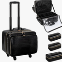 OCHEAL Rolling Makeup Train Case, 18" Carry On Travel Cosmetic Organizer Suitcase,Extra Large Trolley Makeup Storage Case On Wheels,3 Layers with 3pcs Traveling Bags for Hairstylist Cosmetology Artist