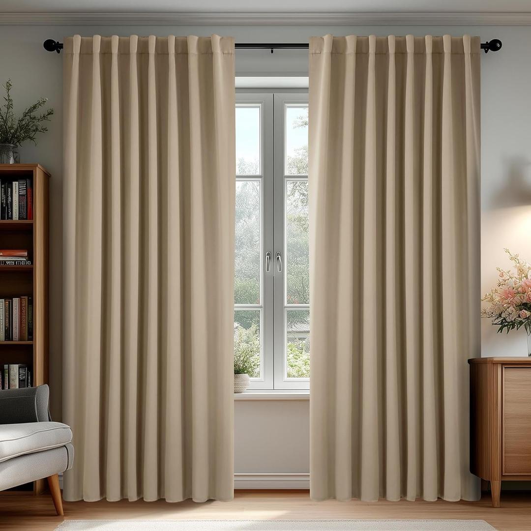 Deconovo Blackout Curtains, Thermal Insulated, W70 x L84 2 Panels, Back Tab, Machine Washable, Room-Darkening Drapes for Bedroom/Living Room, Khaki