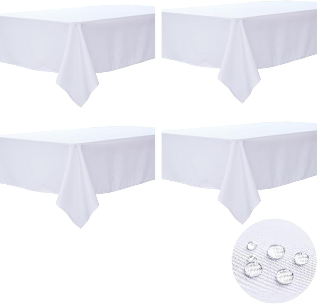 BYDOLL Table Cloth White 60x84 Inch Tablecloth 4 Pack for 6 Foot Rectangle Tables Outdoor Washable Wrinkle Free and Spillproof Polyester Tablecloth for Festival Wedding Party Cover