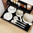 Pull Out Cabinet Organizer 16.5" Deep Heavy Duty Slide outside Drawers Expandable (16.9''-26.8'') Fixed with Adhesive Extract Shelves for Kitchen Cupboard Sorting, Under Sink Storage Rack (Black)