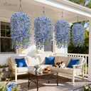 Artificial Hanging Flowers for Outdoors Spring Summer Decoration, 8PCS UV Resistant Silk Fake Hanging Plants for Patio Porch Front Yard Window Garden Indoor Decor(Blue,8PCS)